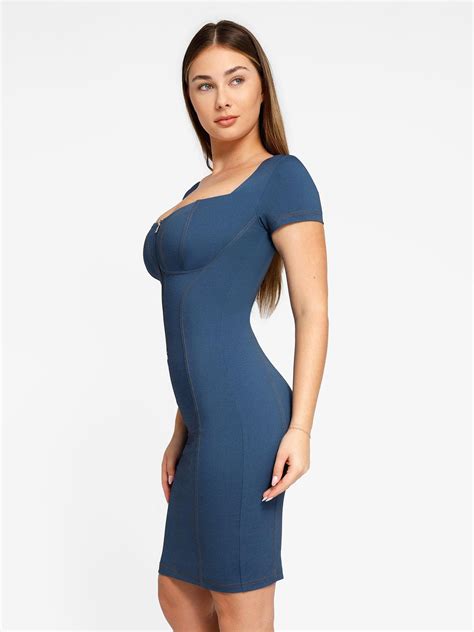 Shapewear Denim Square Neck Tummy Control Midi Dress Popilush®