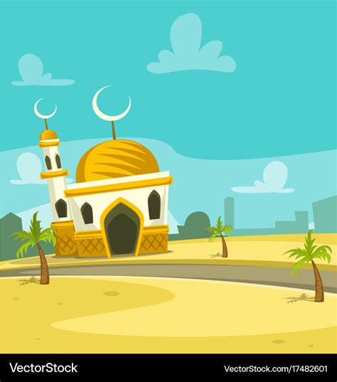 Cartoon mosque building scene art Royalty Free Vector Image