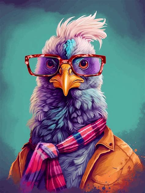 Hipster Chicken Art Print Trendy Hipster Animal Home Décor Etsy In