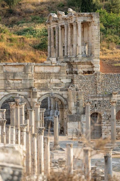 Celsus Library In The Ancient City Of Ephesus With Its Magnificent View