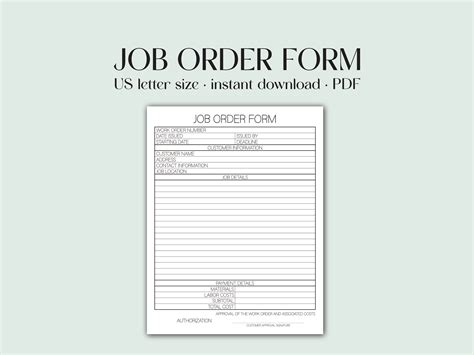 Job Work Order Form Printable Small Business Job Work Order Tracking Job Card Template