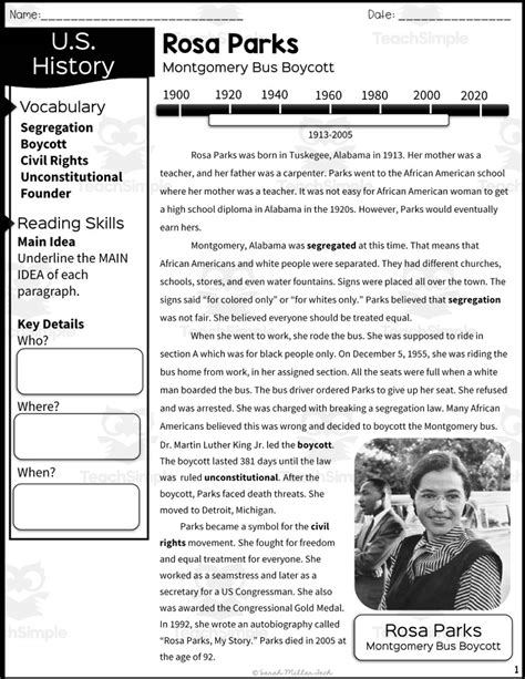 Rosa Parks Reading Packet By Teach Simple