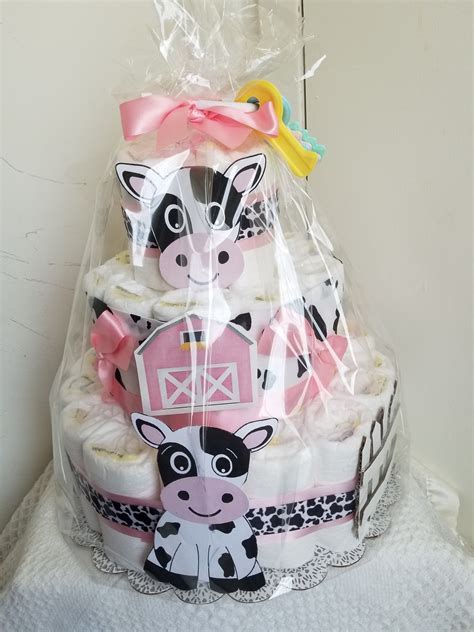 3 Tier Black White Cow Diaper Cake Baby Shower Centerpiece Etsy