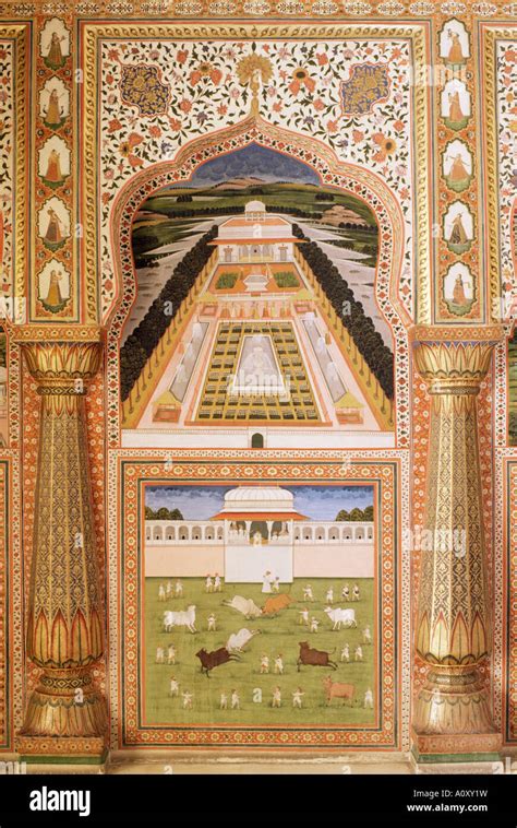 Fine Wall Painting The City Palace Jaipur Rajasthan State India Asia