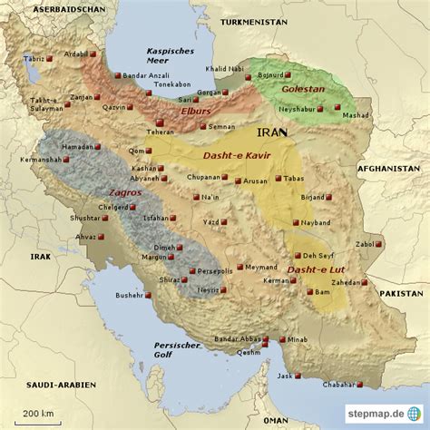 Stepmap Iran Topografisch Von Nomad Trekkinggebiete Landkarte F R Iran