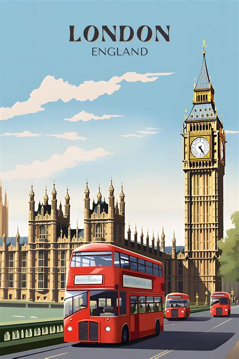 retro travel wall art london england illustrazione londra poster