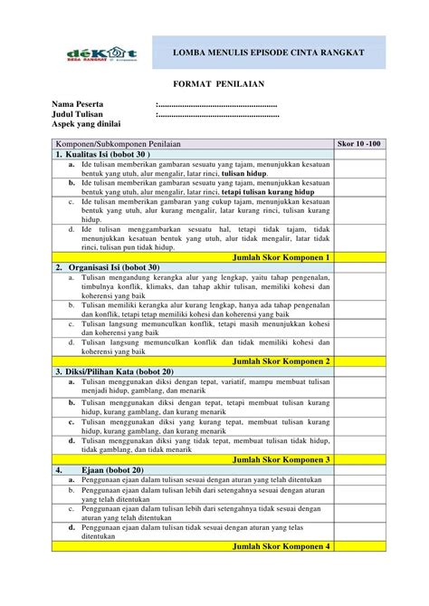 Format Penilaian Lomba Mewarnai