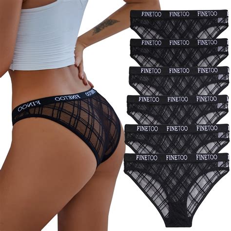 FINETOO 6 Pack Womens Underwear Invisible Seamless Bikini Lace Plaid