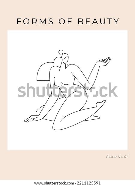 Contemporary Modern Poster Woman Silhouette Nude Stock Vector Royalty