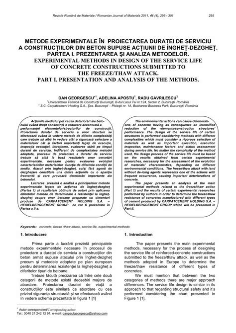 Pdf Metode Experimentale N Proiectarea Duratei De Solacolu Chim Upb