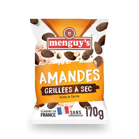 Amandes grillées à sec pointe de paprika MENGUY S le sachet de 170g à