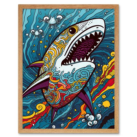 Shark Acrylic Painting Colourful Psychedelic Patterns Aquatic Animal ...