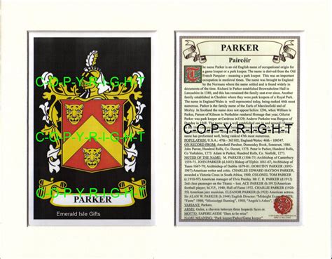 PARKER Family Coat of Arms Crest + History - Available Mounted or ...