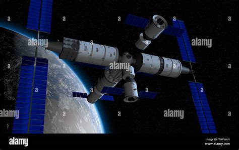 Navire Spatial Habit Shenzhou En Direction De Couplage L Tianhe Core