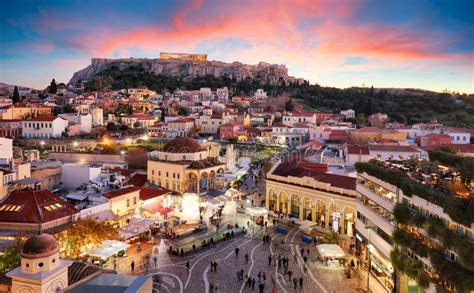 Panoramic View Over The Old Town Of Athens And The Parthenon Temple Of