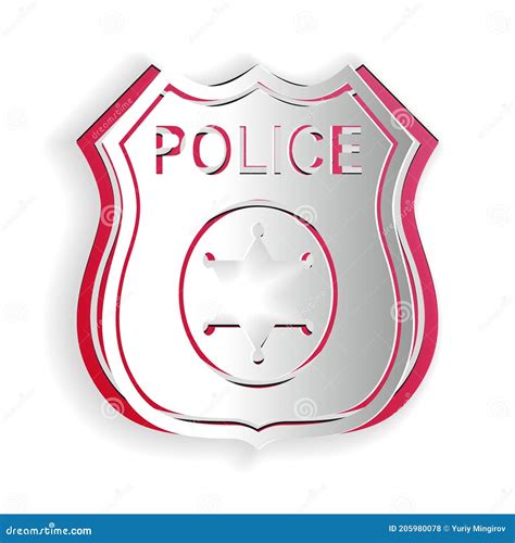 Paper Cut Police Badge Icon Isolated On White Background Sheriff Badge