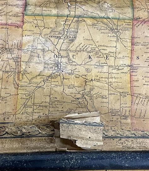 Lot Antique 1853 Wall Map Of Cayuga County New York From Actual