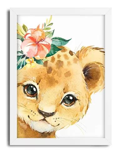 Quadro Infantil Leoa Aquarela Safari Menina G Parcelamento Sem Juros