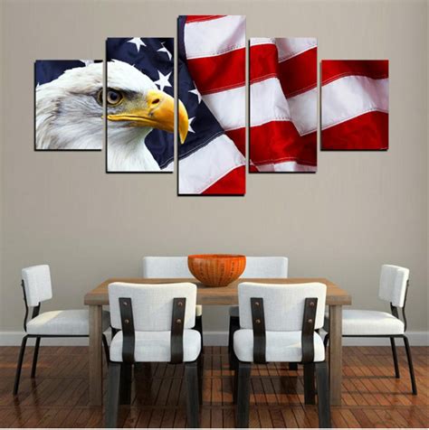 Bright Eagle American Flag – Animal 5 Panel Canvas Art Wall Decor ...