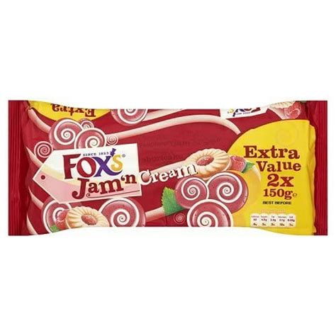 Fox S Favourites Super Twin Pack Jam N Cream Raspberry And Vanilla Flavoured Biscuit 2 X 150g