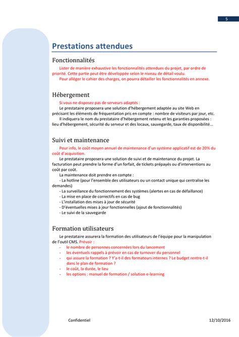 Modèle de cahier des charges de site web DOC PDF page 5 sur 7