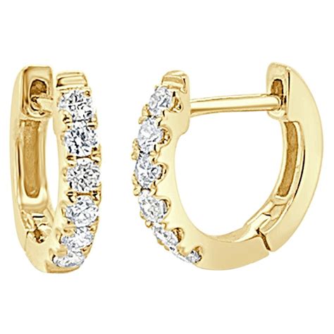 14k Yellow Gold 018 Carat Blue Sapphire Huggie Hoop Earrings For Sale At 1stdibs