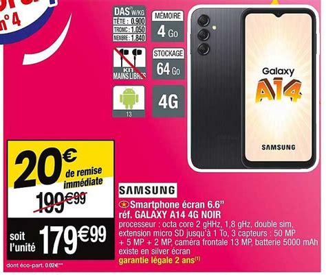 Promo Smartphone Cran Galaxy A G Noir Samsung Chez Cora