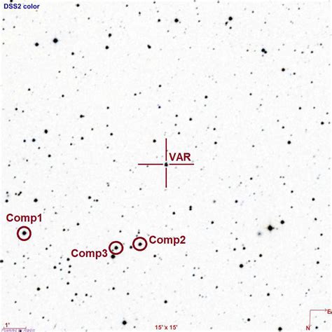 The chart of sky around KR00245. The chart has 15' by 15' size, and is... | Download Scientific ...