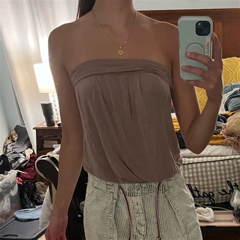 Loscana Tops Nude Boho Tube Top Lascana Size Sm Beige Sand Taupe Off The Shoulder Tan Brown