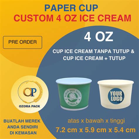 Jual Custom Printing Paper Cup Ice Cream Oz Custom Sablon Paper Cup