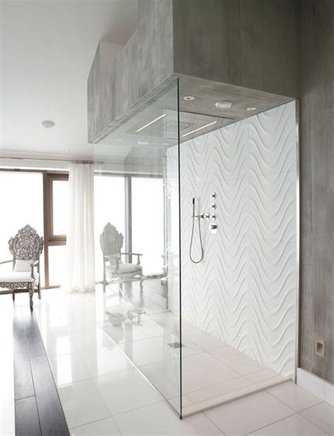 Seta Carrara Wave Tile Shower Back And Thassos Floor Tiles