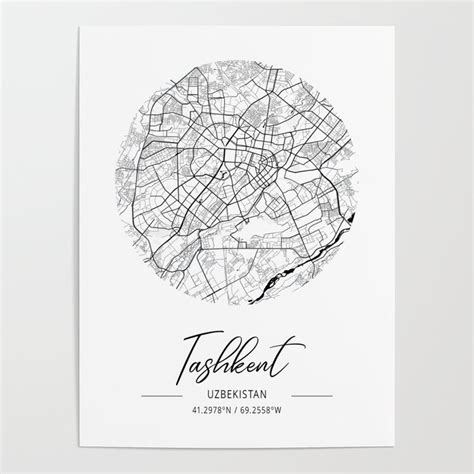 Tashkent Area City Map, Tashkent Circle City Maps Print, Tashkent Black ...