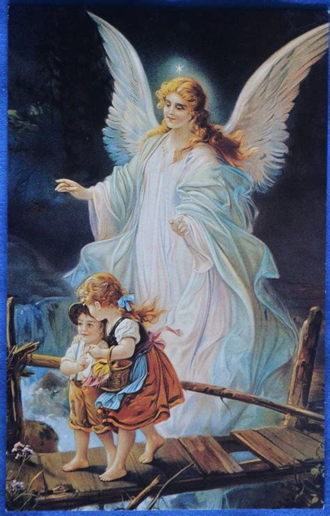 Art Guardian Angel Guards Children Walking On Bridge 1993 Repro Antique