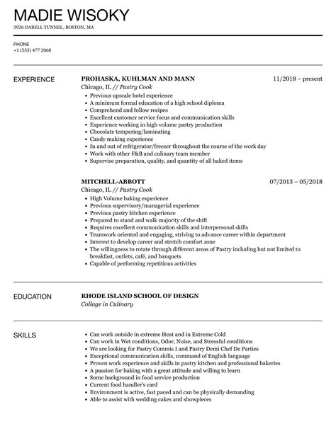 Pastry Cook Resume Samples Velvet Jobs