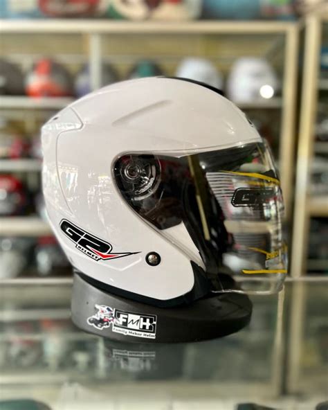 Helm G Optimax Solid Warna Putih Helm Half Face Murah Double Visor