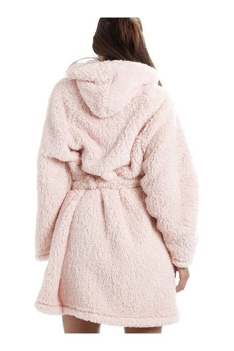 Womens Lightweight Fluffy Pastel Pink Bathrobe Dressing Gown