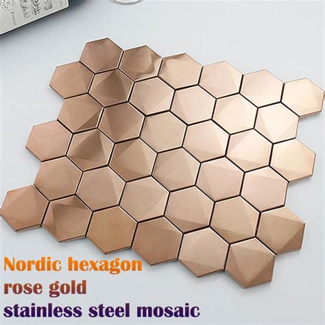 Mosaico De Metal Dorado Rosa Para Cocina Pared De Ladrillo Hexagonal