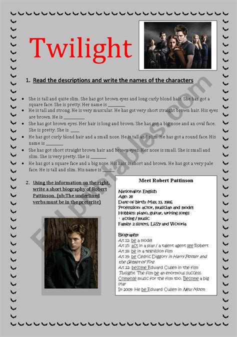 Twilight Esl Worksheet By Emmawoodhouse