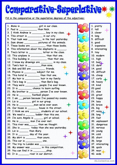 Printable Worksheets Comparative And Superlative Adjectives 1 Porn