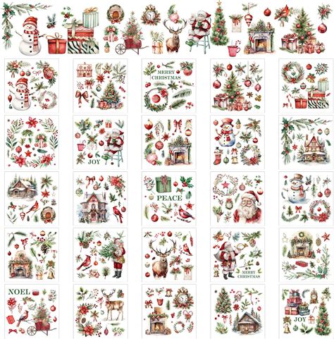 Amazon Dispowreath 25 Sheets Christmas Rub On Transfers Stickers