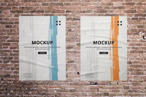 Premium Psd Two A3 Posters Mockups Glued To The Brick Wall