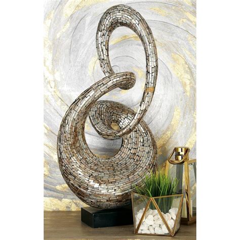 Litton Lane Abstract Polystone Loop Sculpture With Mother Of Pearl Tile