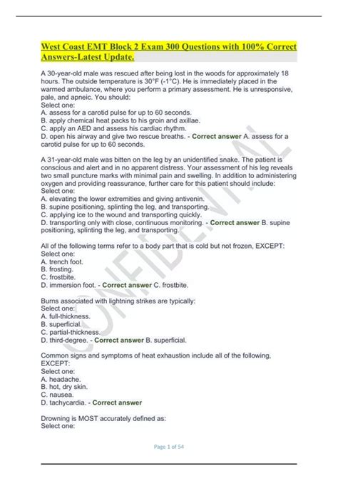 West Coast EMT Block 2 Exam Questions With 100 Correct Answers Latest