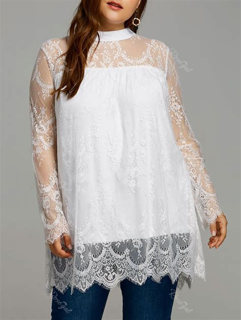 [37 Off] Plus Size Sheer Lace Scalloped Edge Blouse Rosegal