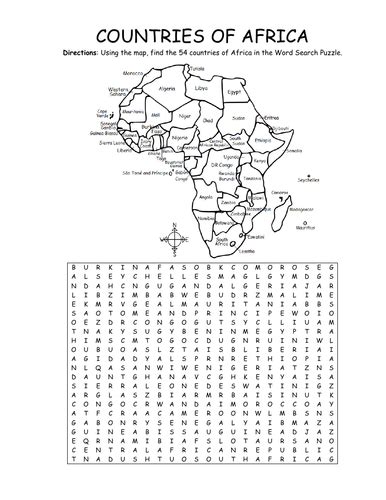 Countries Of Africa Printable Map And Word Search Puzzle Teaching