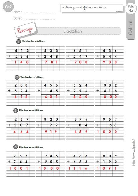 CE2 EXERCICES corrigés Technique opératoire de l Addition