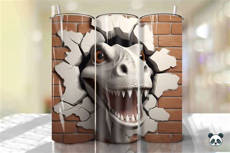 3D Dinosaur Cracked Hole Tumbler Wrap Graphic By Pandastic Creative