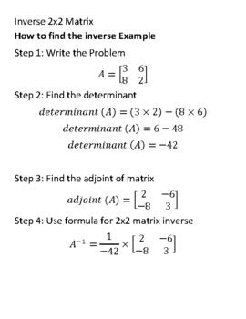 2x2 Matrix Inverse Worksheet Two Digit Negative Numbers | TPT