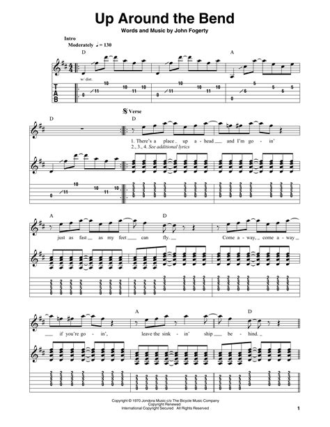 Up Around The Bend By Creedence Clearwater Revival Sheet Music For Easy