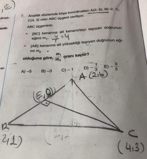 Dinati Enk 7 Analitik Düzlemde Köşe Koordinatları A 2 6 B 2 1